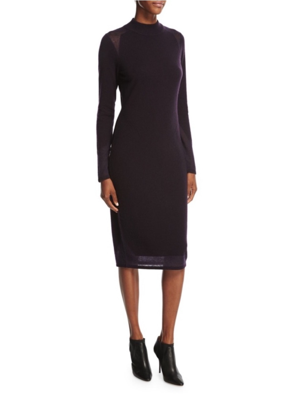 Elie Tahari 100% Cashmere Kenza Turtleneck Sweater Dress Deep Purple L Large